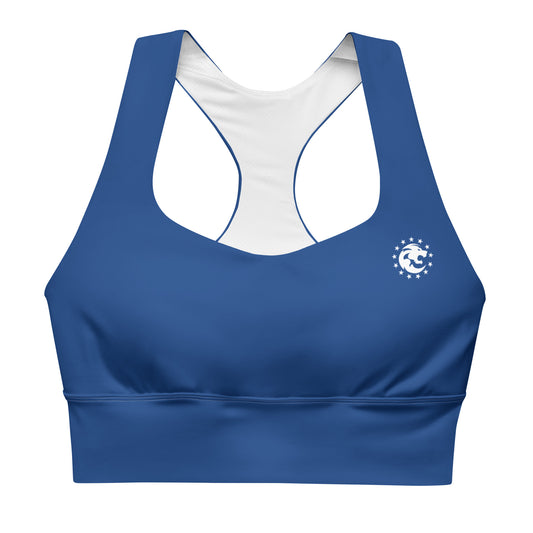 Proverbs 31:25 Blue Longline Sports Bra
